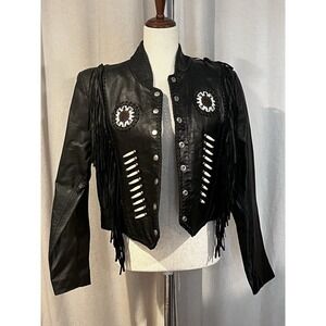 Hot Leathers Women's Xl Leather Biker Jacket Adorned With Native American Accent